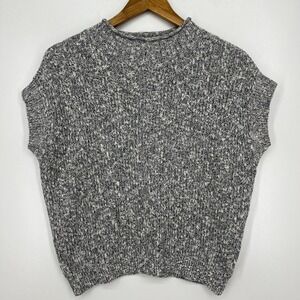 Field Flower Sweater Women's S Gray Knit‎ Short Sleeve Mock Neck Cotton Blend